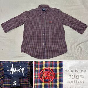 Vintage 90s Stussy USA Half-Sleeve Boxy Plaid Button-Up Shirt Women’s S Skater